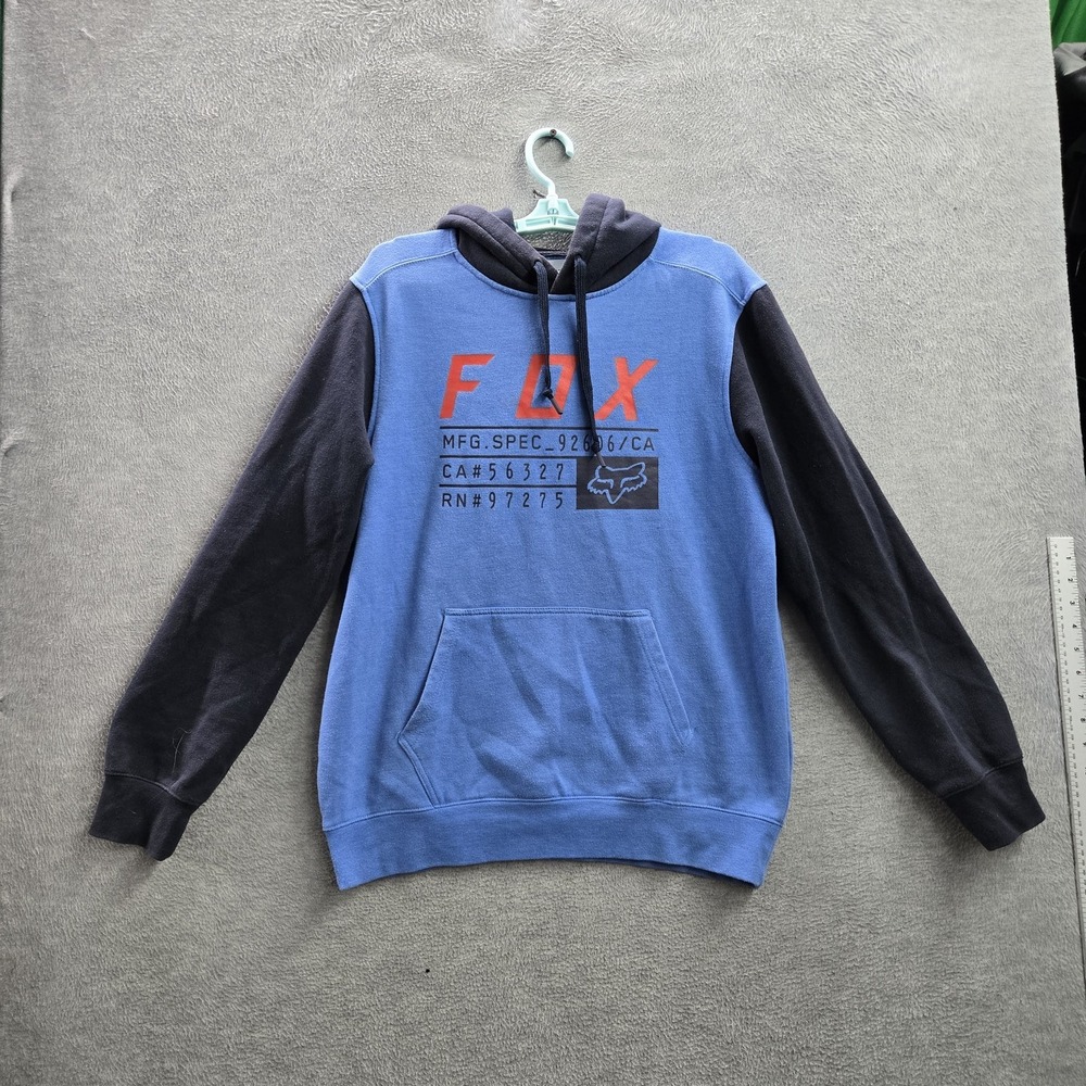 Fox Men Hoodie‎ M Blue Colorblock Fleece Logo Graphic Print Long Sleeve